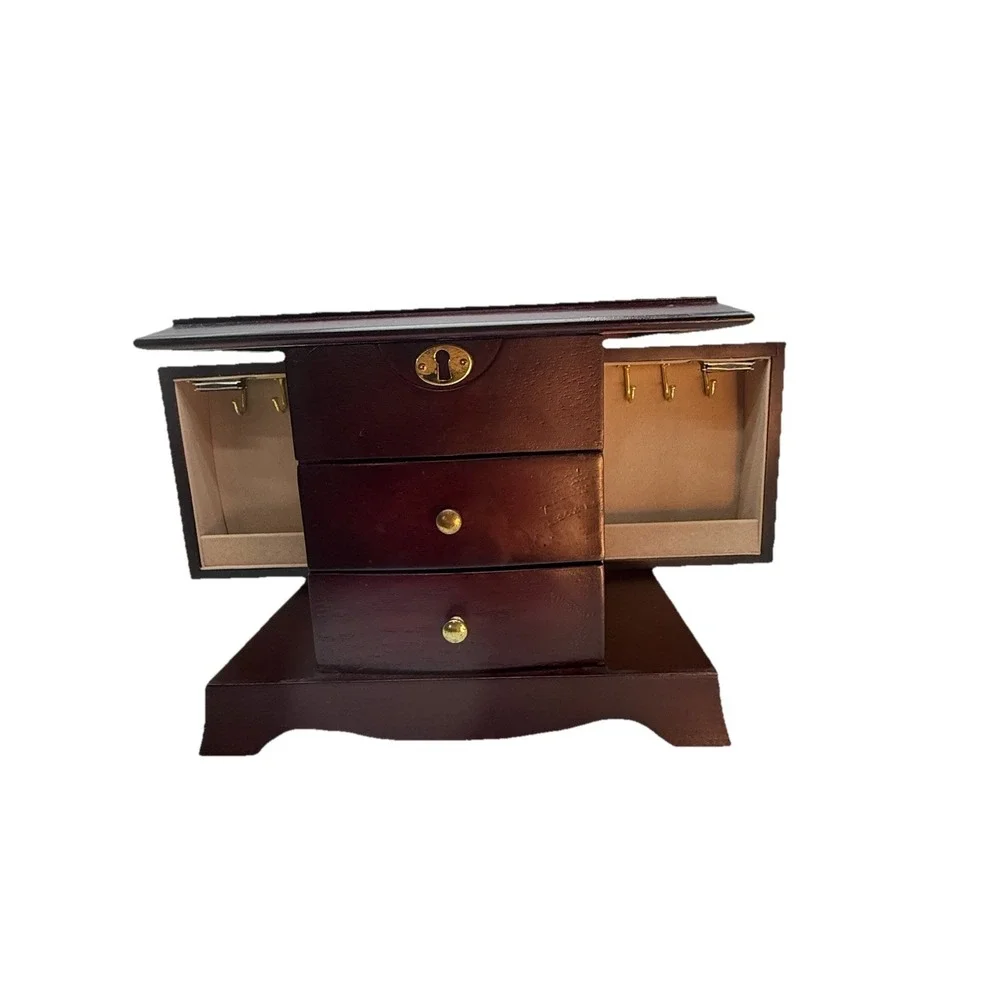 Vintage Mele Jewelry Box Cherry Wood Velvet Lined Quiet Luxury Grandmillennial
